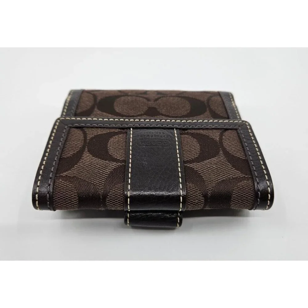 Coach Dark Chocolate Brown Signature Canvas Leather Tri-Fold Snap Wallet - Picture 6 of 13